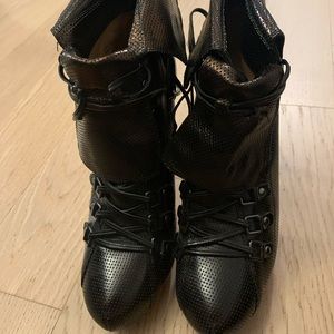L.A.M.B. Black Metallic Leather Booties
